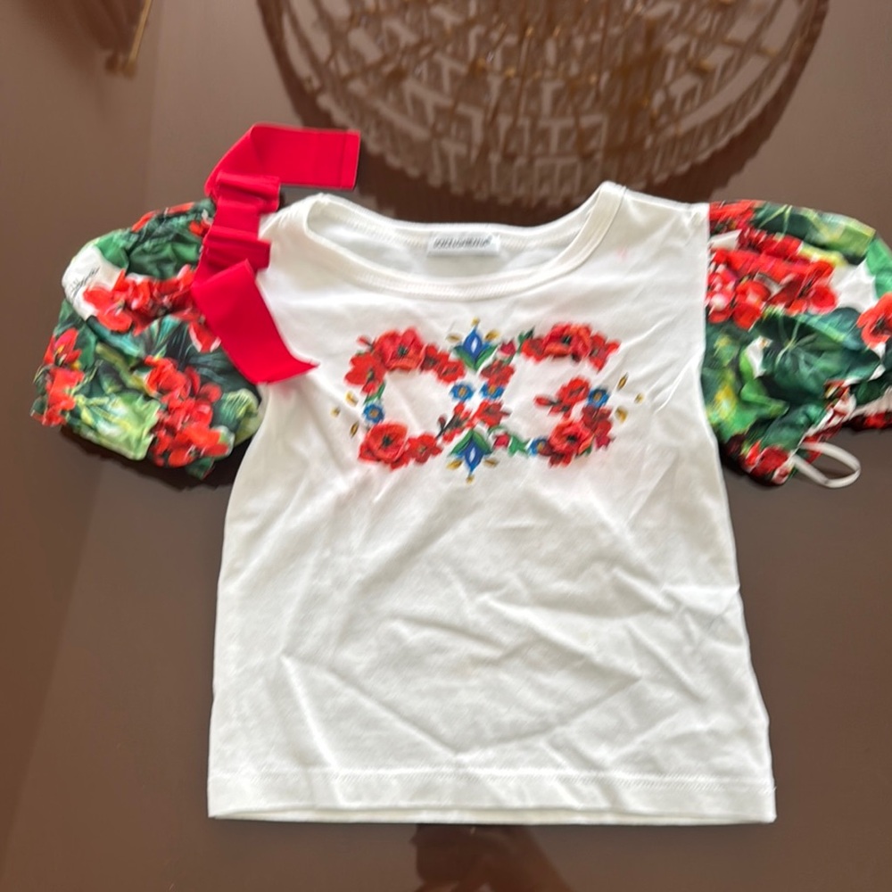Dolce & Gabbana White and Red Short Sleeve Tee